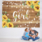 Load image into Gallery viewer, Lofaris Wooden Yellow Sunflower Its A Girl Baby Shower Backdrop