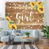Load image into Gallery viewer, Lofaris Wooden Yellow Sunflower Its A Girl Baby Shower Backdrop