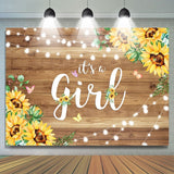 Load image into Gallery viewer, Lofaris Wooden Yellow Sunflower Its A Girl Baby Shower Backdrop
