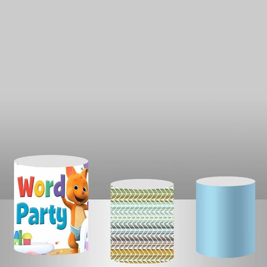 Lofaris Word Party Cartoon Theme Backdrop Cake Table Cover Kit