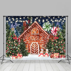 Lofaris Xmas Tree Cartoon Gingerbread House Christmas Backdrop