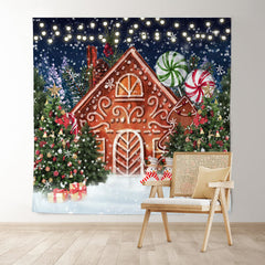Lofaris Xmas Tree Cartoon Gingerbread House Christmas Backdrop