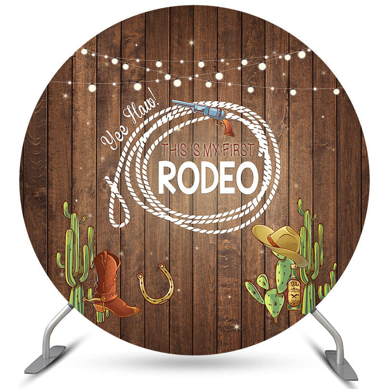 Yee Haw This Is My First Rodeo Circle Wooden Backdrop -Lofaris