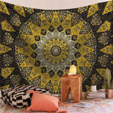 Load image into Gallery viewer, Lofaris Yellow And Black Mandala Trippy Family Wall Tapestry