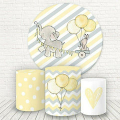 Lofaris Yellow And Grey Elephant Round Baby Shower Backdrop Kit