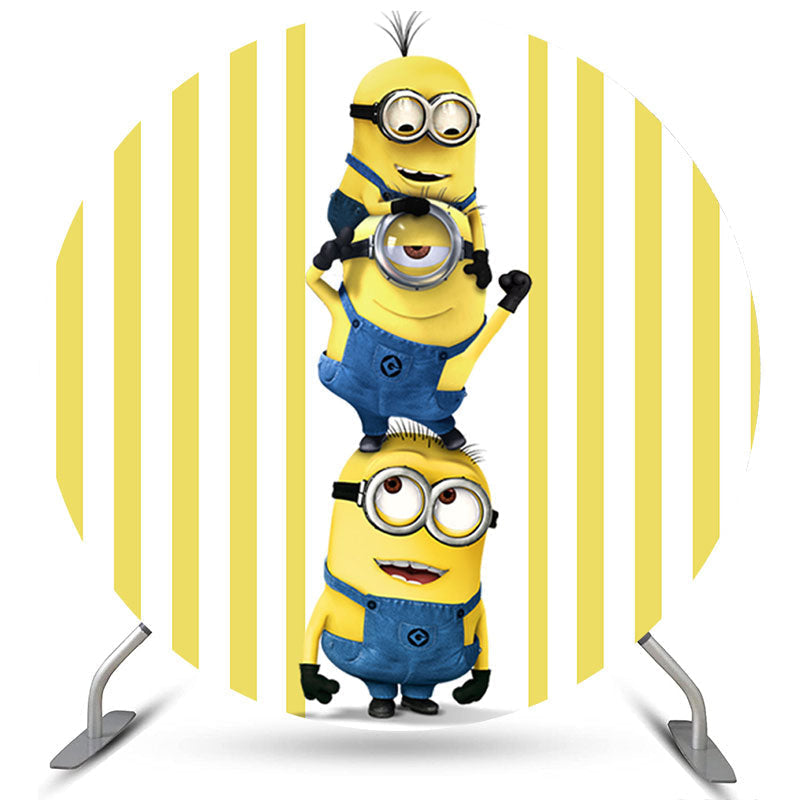 Lofaris Yellow And White Stripes Round Cartoon Birthday Backdrop