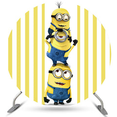 Lofaris Yellow And White Stripes Round Cartoon Birthday Backdrop