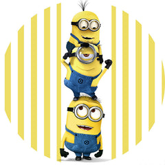 Lofaris Yellow And White Stripes Round Cartoon Birthday Backdrop