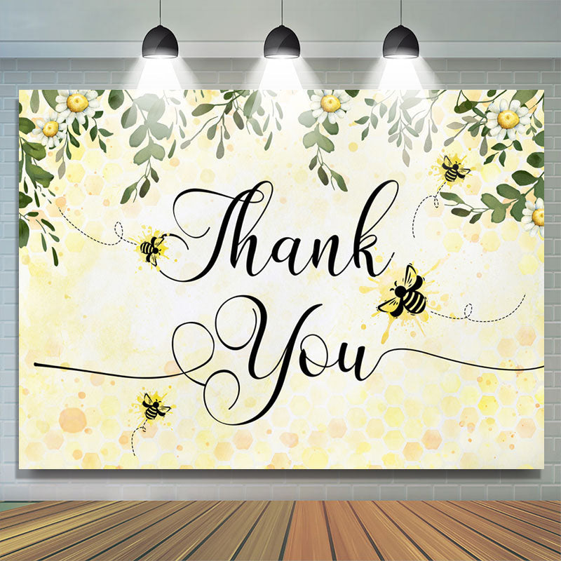 Lofaris Yellow Bee And Flowers Thank You Mothers Day Backdrop