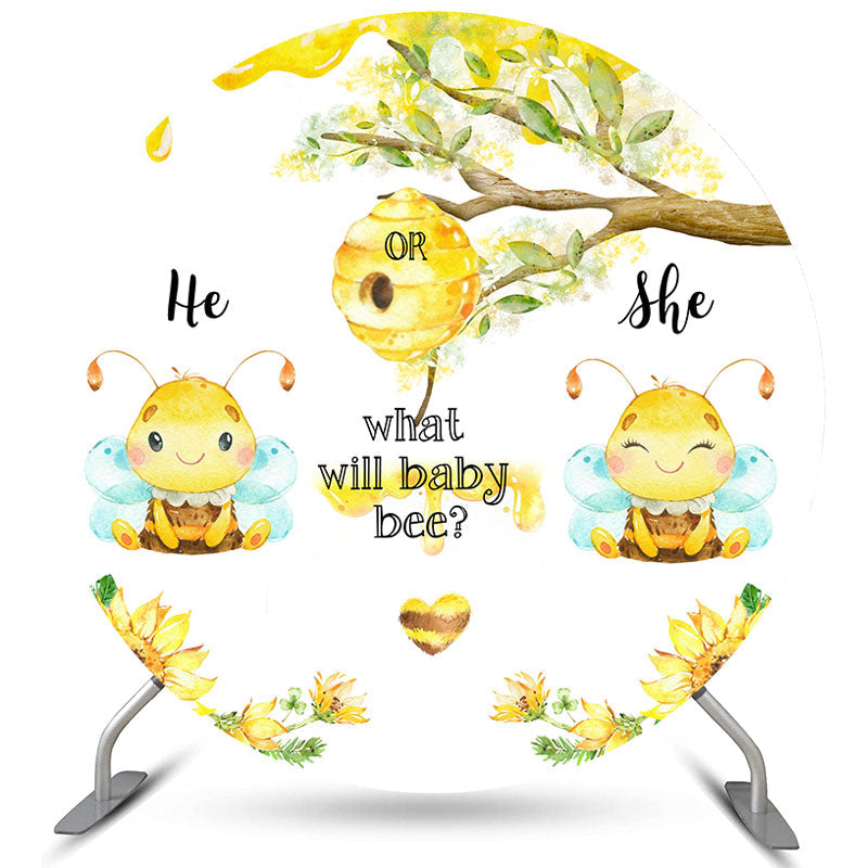 Lofaris Yellow Bee What Will Be Baby Shower Round Backdrop