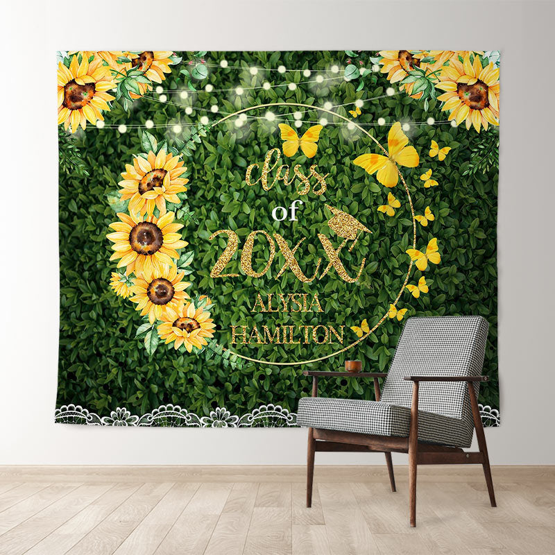 Lofaris Yellow Floral And Greeny Leaves Class Of 2022 Backdrop