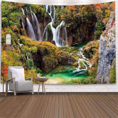 Lofaris Yellow Forest Lake Landscape 3D Printed Wall Tapestry