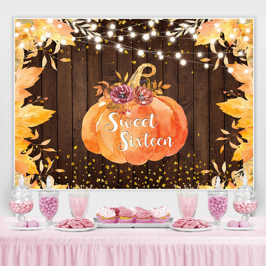 Lofaris Yellow Leaves Pumpkin Board Photo Backdrop for Sixteen Birthday