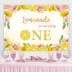 Lofaris Yellow lemon pink flowers first birthday photo backdrop