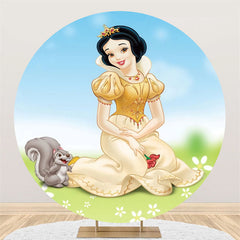 Lofaris Yellow Princsee And Little Rabbit Round Birthday Backdrop
