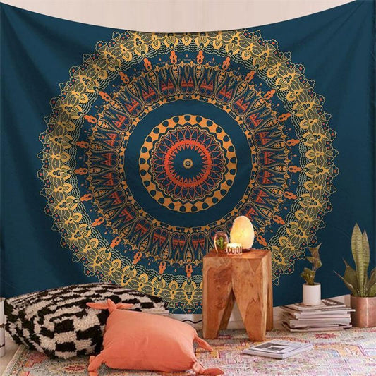 Lofaris Yellow Round Divination Mandala Family Wall Tapestry