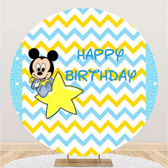 Lofaris Yellow Star Blue Mouse Round Happy Birthday Backdrop