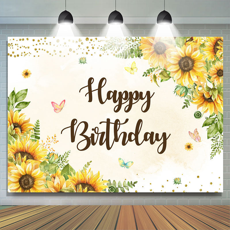 Lofaris Yellow sunflower butterfly happy birthday Backdrop