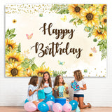 Load image into Gallery viewer, Lofaris Yellow sunflower butterfly happy birthday Backdrop