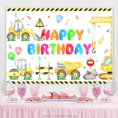 Lofaris Yellow Truck And Balloons Boys Happy Birthday Backdrop