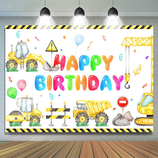 Lofaris Yellow Truck And Balloons Boys Happy Birthday Backdrop