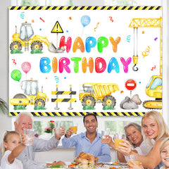Lofaris Yellow Truck And Balloons Boys Happy Birthday Backdrop