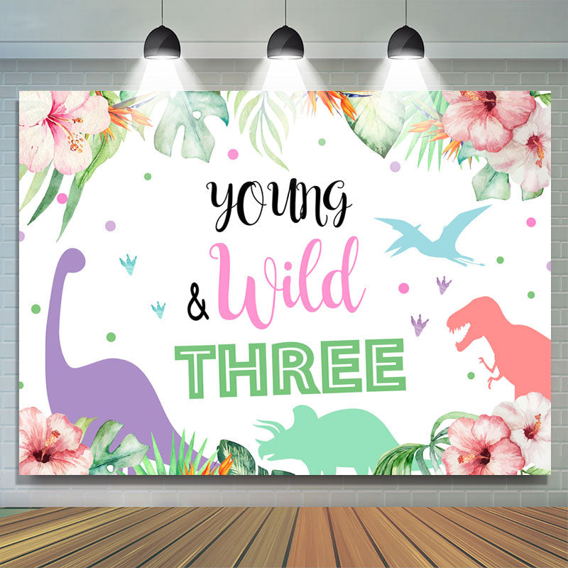 Lofaris Young Wild Dinosaur Plant Backdrop for Three Birthday Party