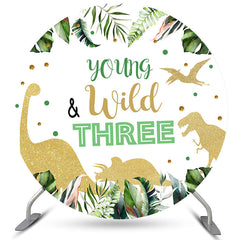 Lofaris Young Wild Three Dinosaur Birthday Circle Backdrop
