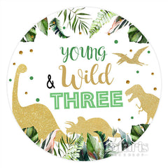 Lofaris Young Wild Three Dinosaur Birthday Circle Backdrop