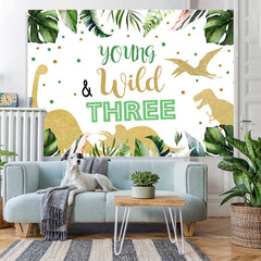 Lofaris Young Wild Three Dinosaur Green Backdrop for Birthday