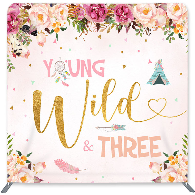 Lofaris Young Wild Three Double-Sided Backdrop for Birthday