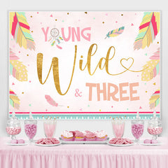 Lofaris Young Wild three Feather Happy 3rd Birthday Backdrop